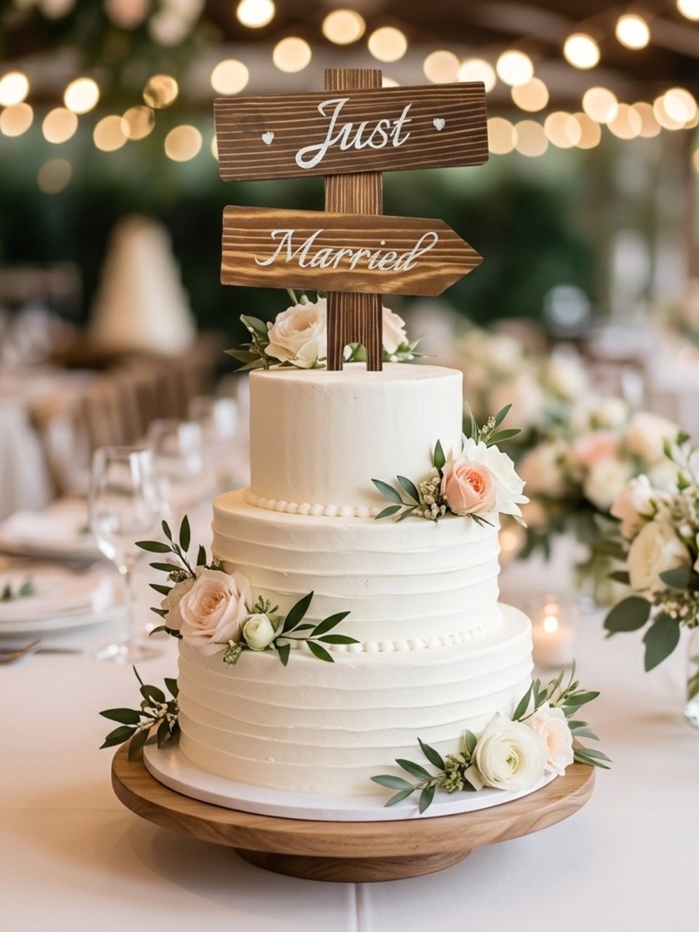 Wooden Just Married Wedding Cake Topper Rustic Directional Sign Decor - Picture 2 of 6